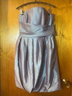 Woman’s NV Couture Strapless Lavender Satin Pleated Formal Dress 4